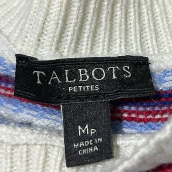 Talbots Fair Isle Fringe Lambswool Blend Pullover Sweater MP | Soft Winter Knit - Picture 6 of 7